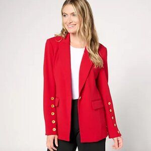 Dennis Basso Luxe Crepe Blazer with Button Detail, Cranberry Sz 18W a671819